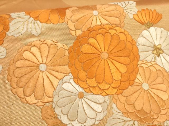 平和屋着物▼総刺繍　袋帯　草花文　金糸　正絹　逸品　AABF7181wj