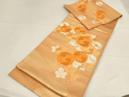 平和屋着物▼総刺繍　袋帯　草花文　金糸　正絹　逸品　AABF7181wj