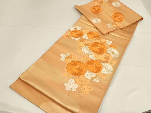 平和屋着物▼総刺繍　袋帯　草花文　金糸　正絹　逸品　AABF7181wj