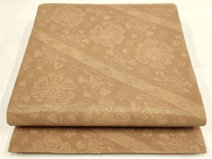 平和屋着物▼全通柄袋帯 斜め取り花文 金糸 正絹 逸品 AABF7232wj