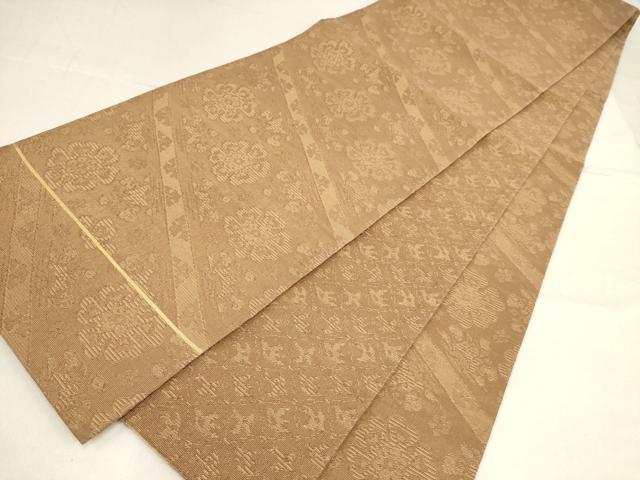 平和屋着物▼全通柄袋帯 斜め取り花文 金糸 正絹 逸品 AABF7232wj
