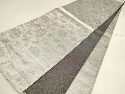 平和屋着物▼全通柄袋帯　花唐草文　銀糸　正絹　逸品　AABF7233wj