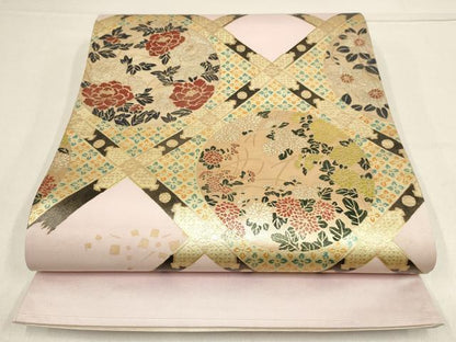 平和屋着物▼太鼓柄袋帯 天井花丸文 金彩 正絹 逸品 AABF7257wj