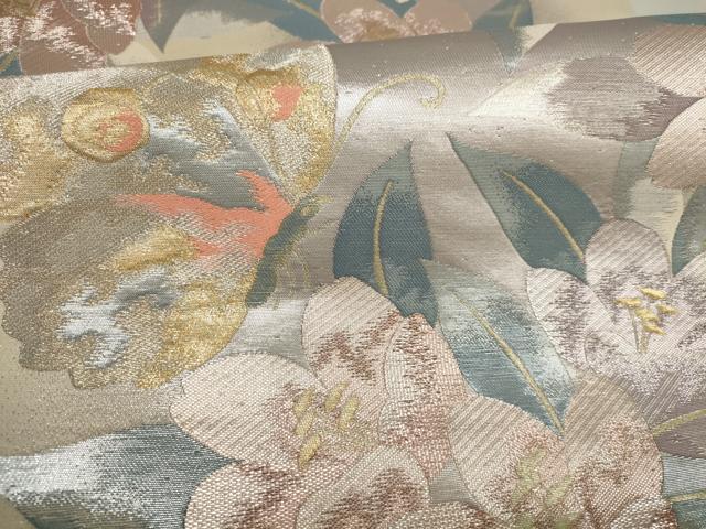 平和屋着物▼六通柄袋帯 蝶の戯れ 金銀糸 正絹 逸品 AABF7298wj