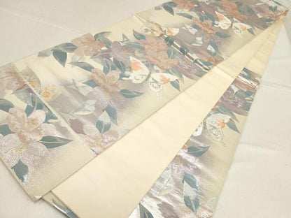 平和屋着物▼六通柄袋帯 蝶の戯れ 金銀糸 正絹 逸品 AABF7298wj