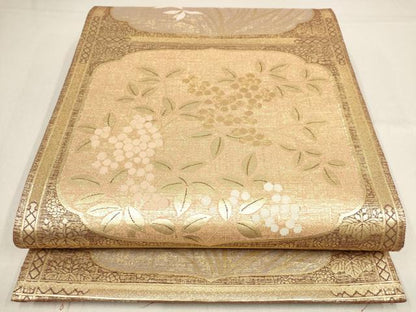 平和屋着物▼西陣 六通柄袋帯 草花文 金糸 正絹 逸品 AABF7299wj