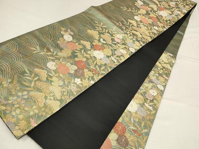 平和屋着物▼六通柄袋帯　松菊波地献上文様　金糸　正絹　逸品　AABF7364wj