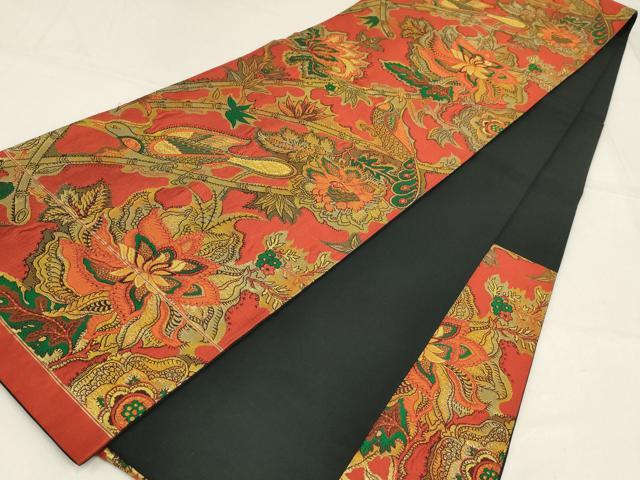 平和屋着物▼六通柄袋帯　花鳥文　金糸　正絹　逸品　AABF7497wj