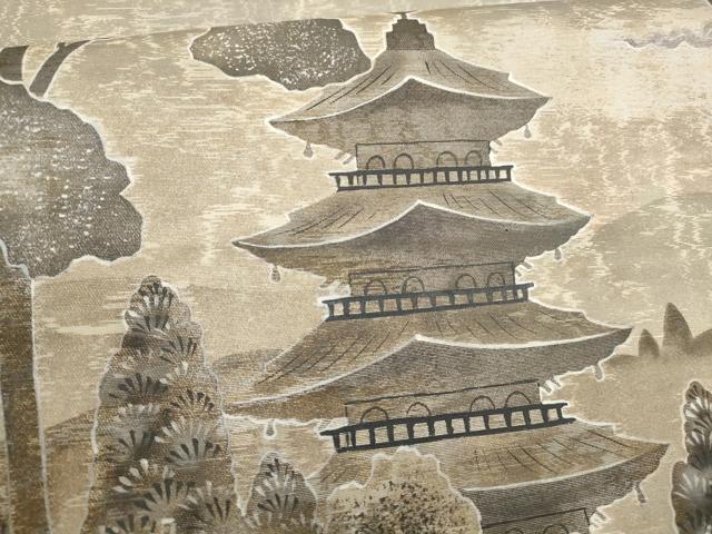 平和屋着物▼太鼓柄袋帯　風景樹林文　金銀彩　正絹　逸品　AABF7509wj