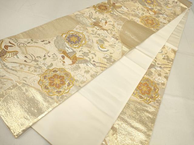 平和屋着物▼六通柄袋帯 花鳥文 金銀糸 正絹 逸品 AABF7532wj