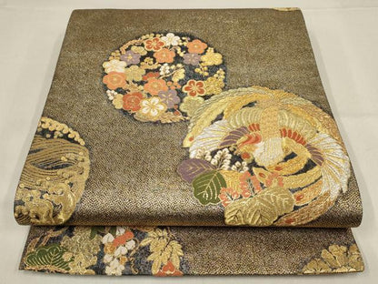 平和屋着物▼六通柄袋帯　鳳凰花丸文　金銀糸　正絹　逸品　AABF7542wj