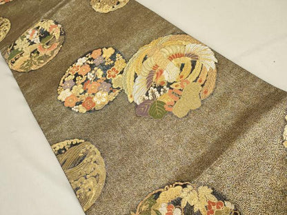 平和屋着物▼六通柄袋帯　鳳凰花丸文　金銀糸　正絹　逸品　AABF7542wj