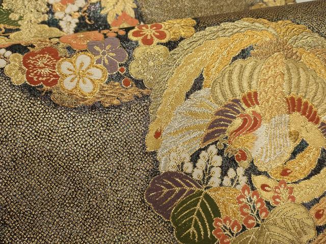 平和屋着物▼六通柄袋帯　鳳凰花丸文　金銀糸　正絹　逸品　AABF7542wj