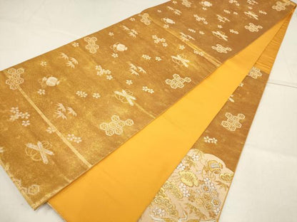 平和屋着物▼六通柄袋帯　雲重ね飛鶴文　松竹梅　金銀糸　正絹　逸品　AABF7607wj