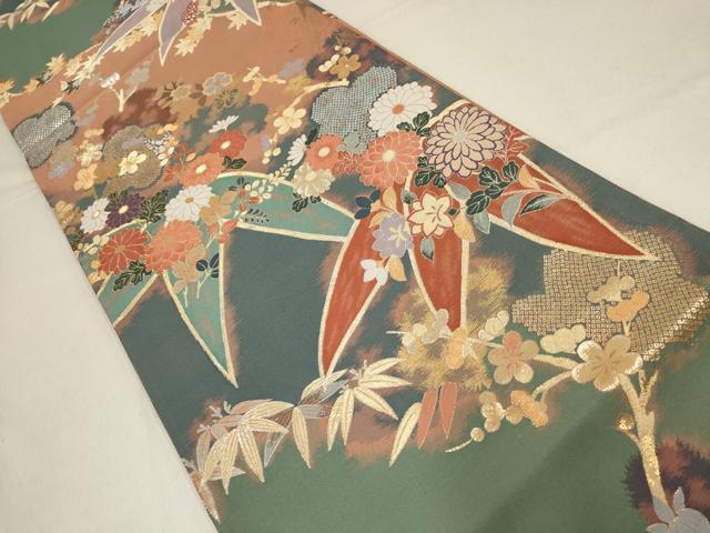 平和屋着物▼六通柄袋帯　春日織　吉祥花文　金銀糸　正絹　逸品　AABF7619wj