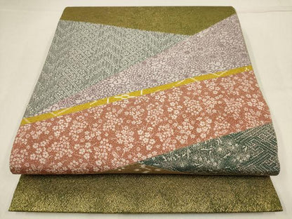 平和屋着物▼太鼓柄袋帯　切嵌　花　金糸　正絹　逸品　AABF7621wj