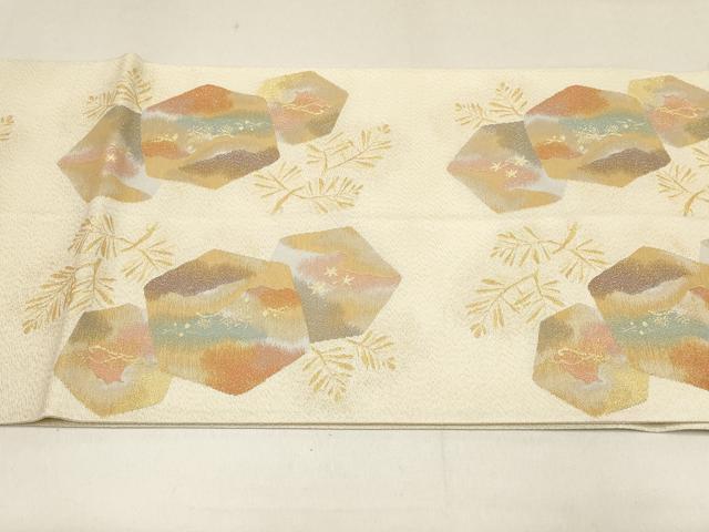 平和屋着物▼比井良木　両面六通柄袋帯　慶賀亀甲文　金銀糸　正絹　逸品　AABF7622wj