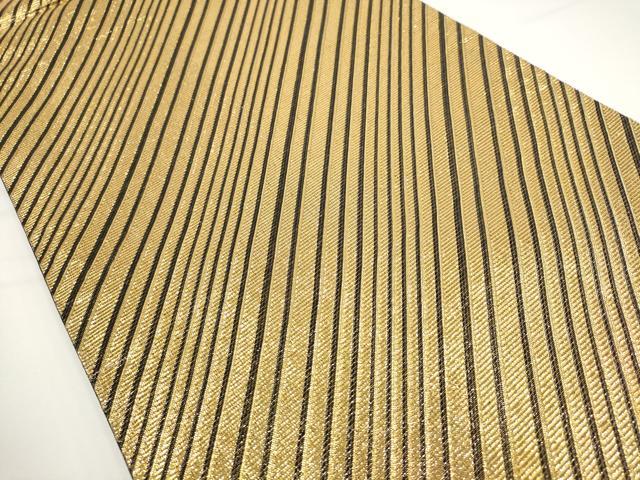 平和屋着物▼全通柄袋帯　斜縞　黒地　金糸　正絹　逸品　AABF7674wj