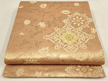 平和屋着物▼六通柄袋帯　花菱文　金糸　正絹　逸品　AABF7685wj