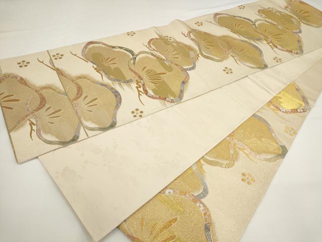 平和屋着物▼六通柄袋帯 松鶴椿 金銀糸 正絹 逸品 AABF7700wj