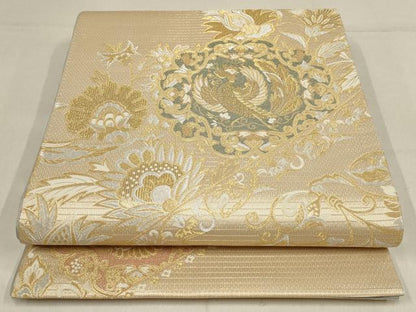 平和屋着物▼六通柄袋帯 花鳥文 金銀糸 正絹 逸品 AABF7716wj