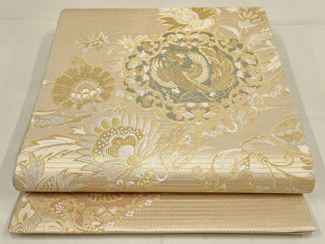 平和屋着物▼六通柄袋帯 花鳥文 金銀糸 正絹 逸品 AABF7716wj