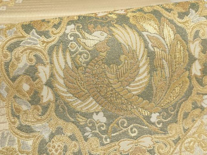 平和屋着物▼六通柄袋帯 花鳥文 金銀糸 正絹 逸品 AABF7716wj