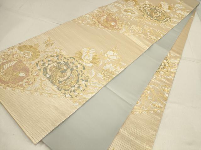 平和屋着物▼六通柄袋帯 花鳥文 金銀糸 正絹 逸品 AABF7716wj