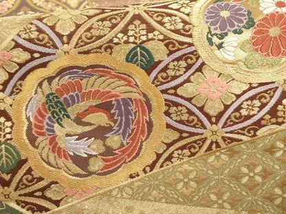 平和屋着物▼六通柄袋帯　切嵌花鳥文　金糸　正絹　逸品　AABF7795wj