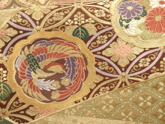 平和屋着物▼六通柄袋帯　切嵌花鳥文　金糸　正絹　逸品　AABF7795wj