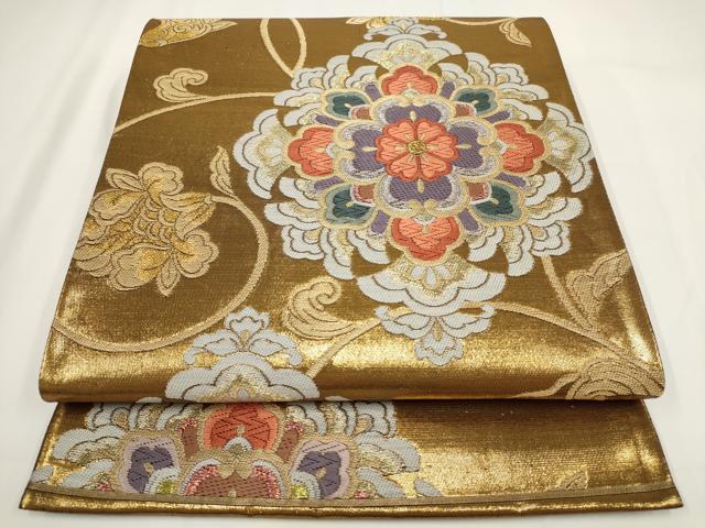 平和屋着物▼六通柄袋帯　花唐草文　金銀糸　正絹　逸品　AABF7819wj