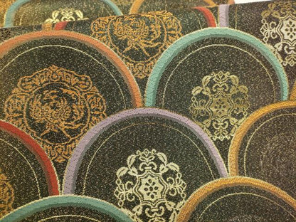 平和屋着物▼六通柄袋帯　花鳥青海波　金通し地　正絹　逸品　AABF7827wj