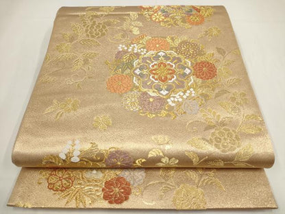 平和屋着物▼六通柄袋帯 花蝶丸文 金糸 正絹 逸品 AABF7906wj