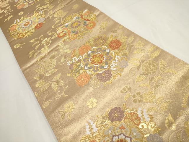 平和屋着物▼六通柄袋帯 花蝶丸文 金糸 正絹 逸品 AABF7906wj