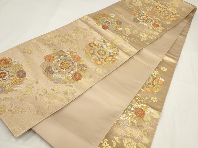 平和屋着物▼六通柄袋帯 花蝶丸文 金糸 正絹 逸品 AABF7906wj