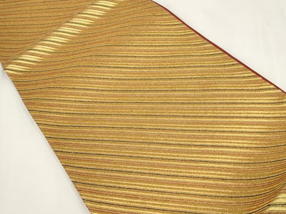 平和屋着物▼全通柄袋帯 斜縞 金糸 正絹 逸品 AABF7924wj