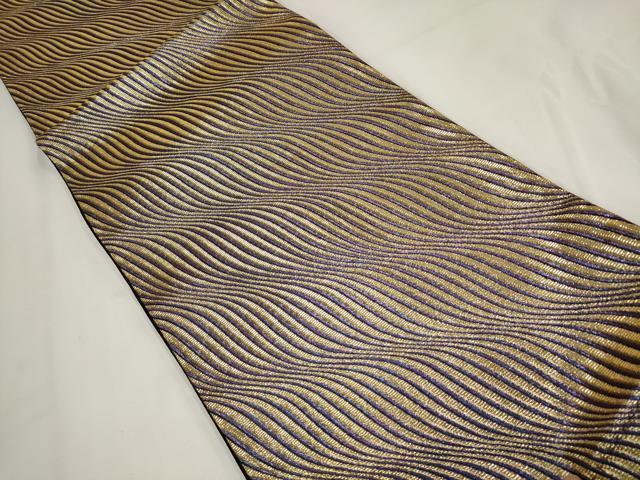 平和屋着物▼全通柄袋帯　波文　金糸　正絹　逸品　AABF7925wj