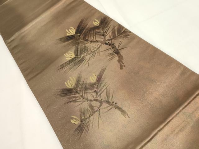 平和屋着物▼泉山 太鼓柄袋帯 手描き 松葉 引箔 正絹 逸品 AABF7934wj