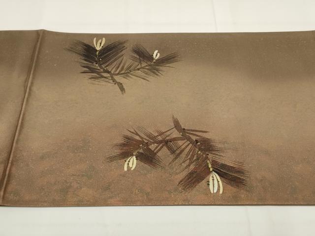 平和屋着物▼泉山 太鼓柄袋帯 手描き 松葉 引箔 正絹 逸品 AABF7934wj