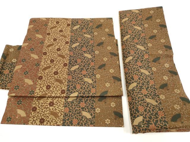 平和屋着物◎つけ帯　扇面花唐草間道　正絹　逸品　AABF8039wj