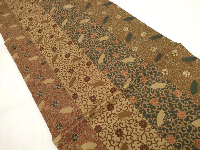 平和屋着物◎つけ帯　扇面花唐草間道　正絹　逸品　AABF8039wj