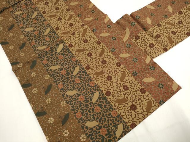 平和屋着物◎つけ帯　扇面花唐草間道　正絹　逸品　AABF8039wj