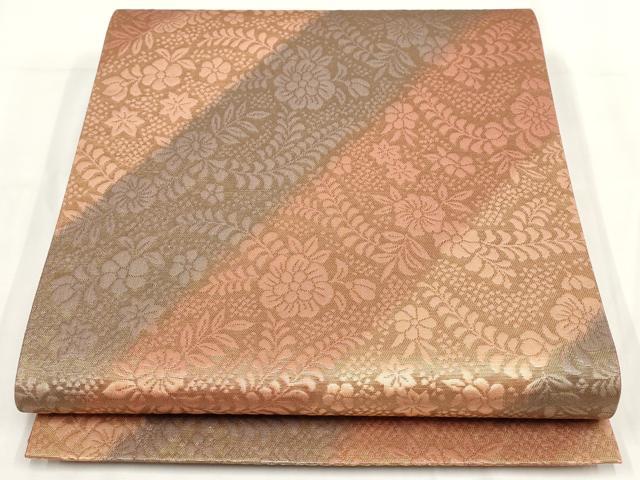 平和屋着物◎全通柄袋帯 斜め取り花文 正絹 逸品 AABF8052wj
