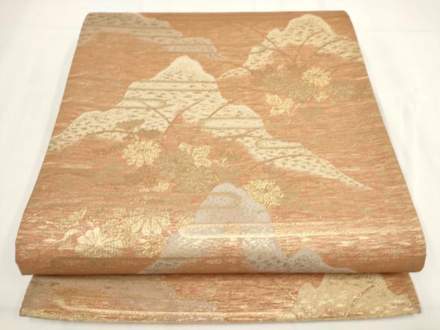 平和屋着物◎六通柄袋帯 遠山花文 金糸 正絹 逸品 AABF8055wj