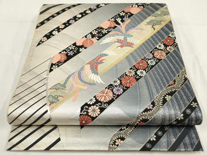 平和屋着物◎六通柄袋帯 小袖の調 鳳凰花文 金銀糸 正絹 逸品 AABF8065wj