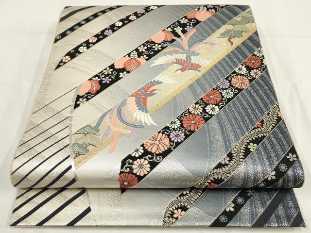 平和屋着物◎六通柄袋帯 小袖の調 鳳凰花文 金銀糸 正絹 逸品 AABF8065wj