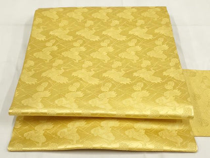 平和屋着物◎九寸名古屋帯 飛鶴文 支子色 正絹 逸品 未使用 AABF8068wj