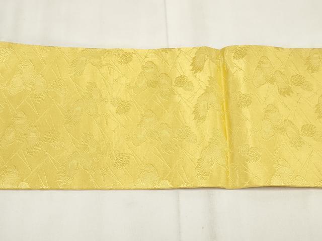 平和屋着物◎九寸名古屋帯 飛鶴文 支子色 正絹 逸品 未使用 AABF8068wj