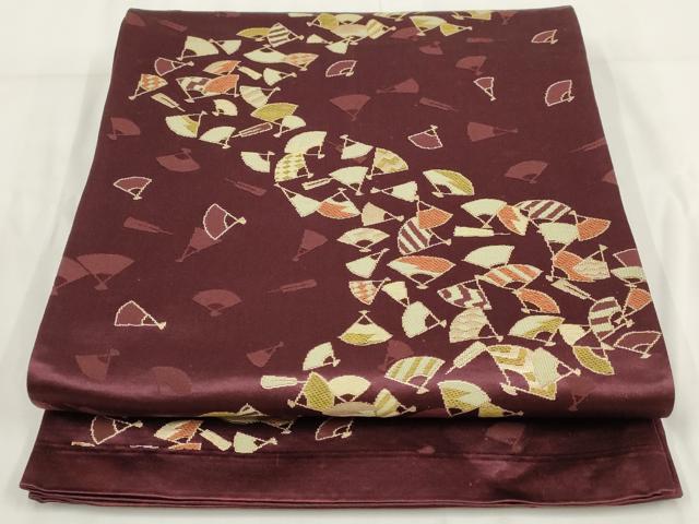 平和屋着物◎六通柄京袋帯 扇面文 金糸 正絹 逸品 AABF8069wj