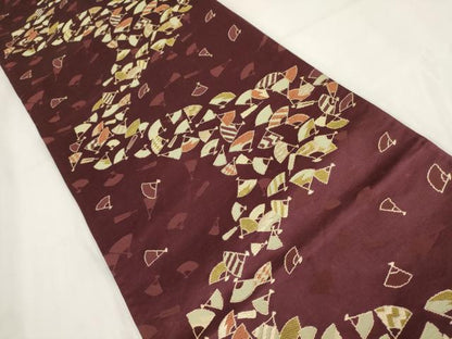 平和屋着物◎六通柄京袋帯 扇面文 金糸 正絹 逸品 AABF8069wj